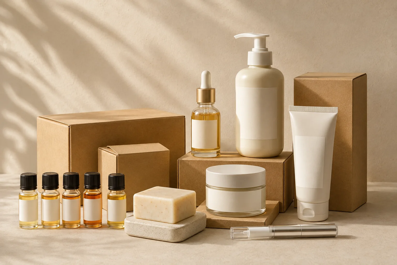 Ready-stock personal care and skincare assortment with shipping cartons