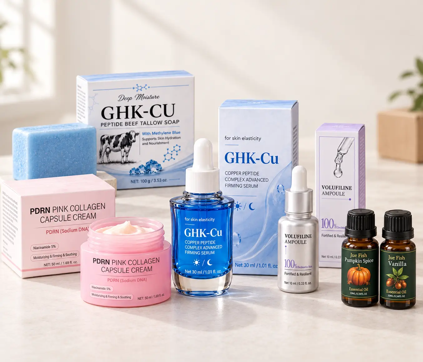 Mixed skincare product assortment