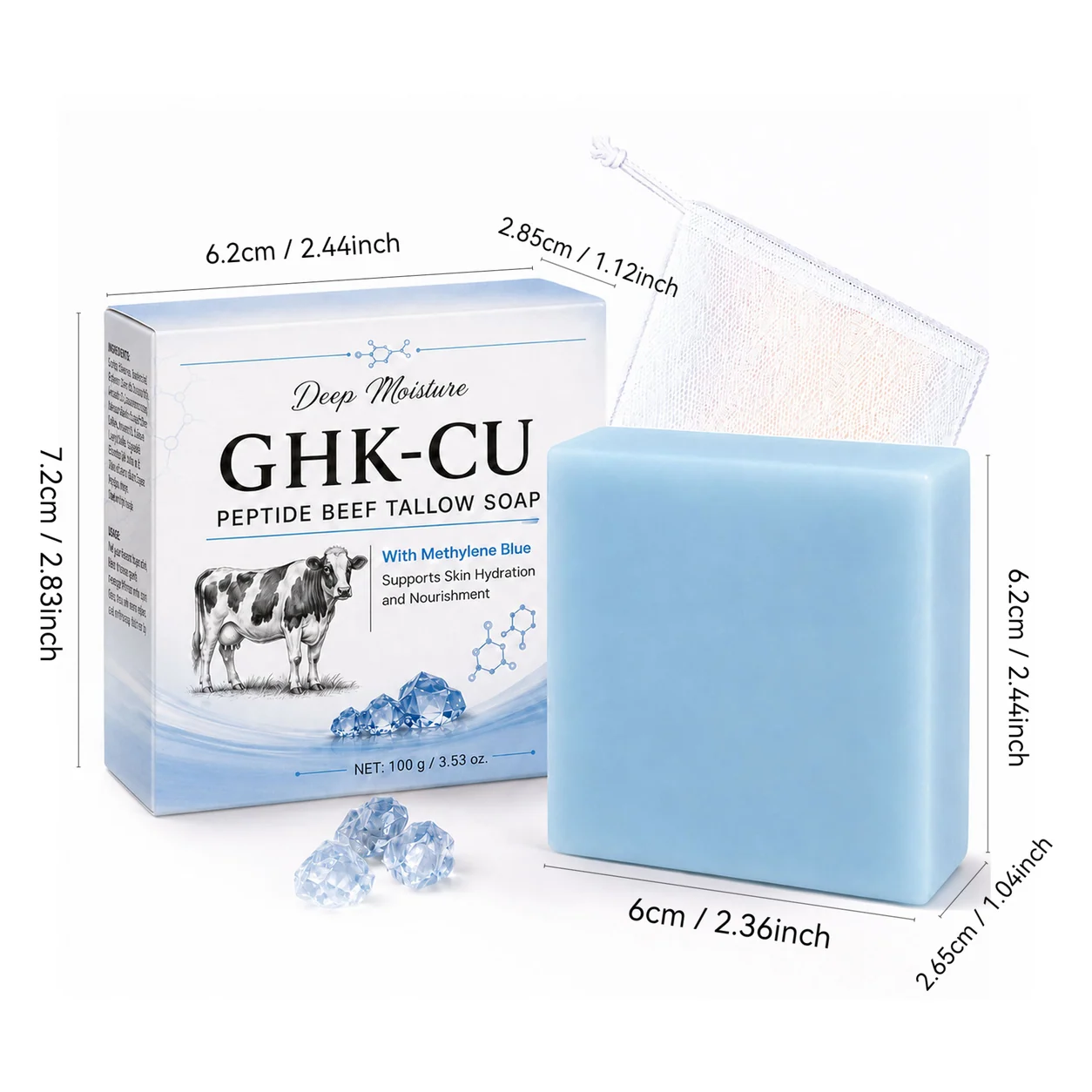 GHK-Cu Peptide Beef Tallow Soap — Packaging & dimensions preview